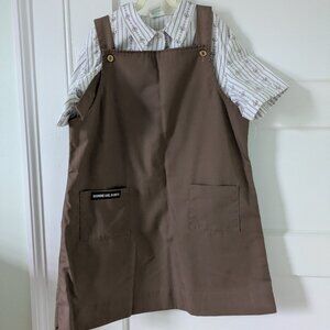 Vintage 90s Brownie Girl Scouts Uniform Jumper Dress Sz 10 Printed Blouse Socks+